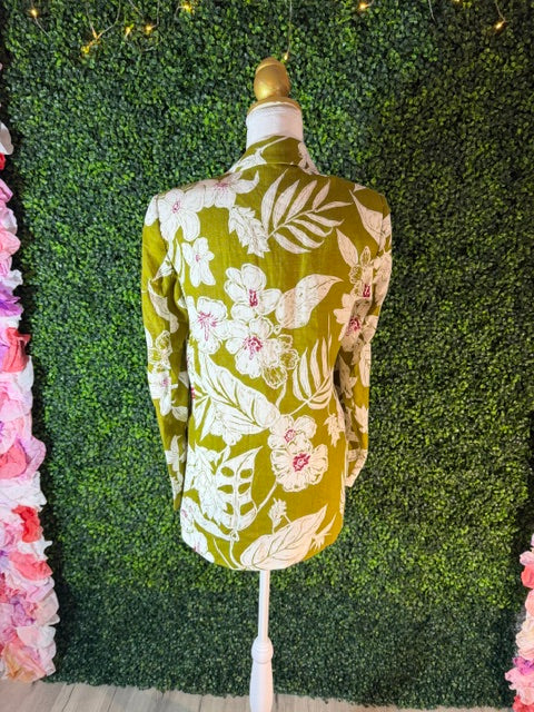 Zara Tropical Print Blazer — Olive