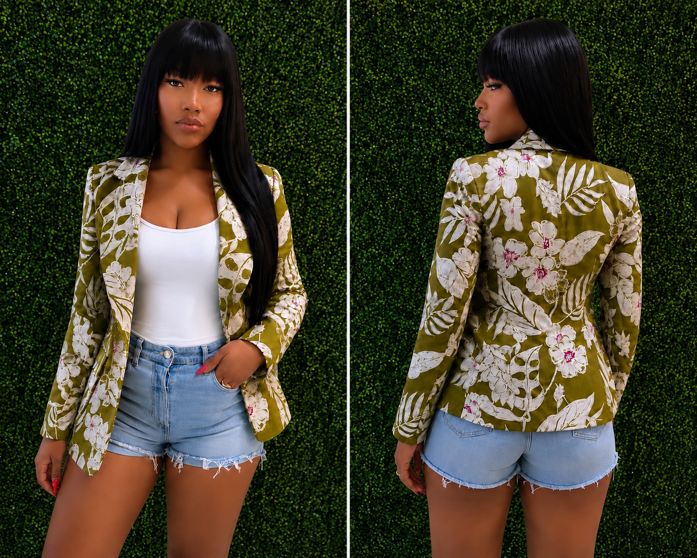 Zara Tropical Print Blazer — Olive