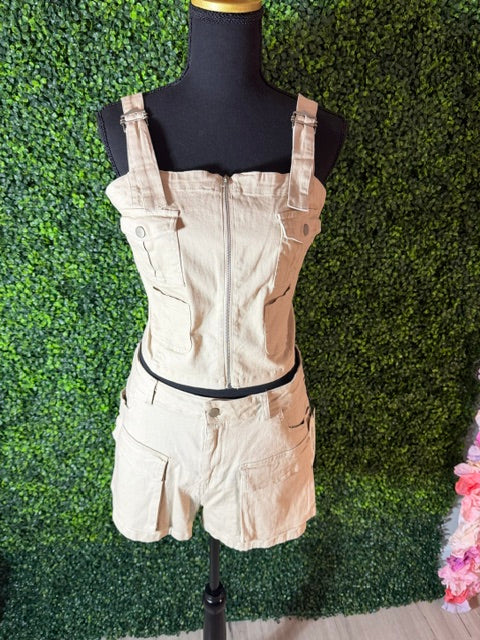 Tan Safari Short Set — Two Piece