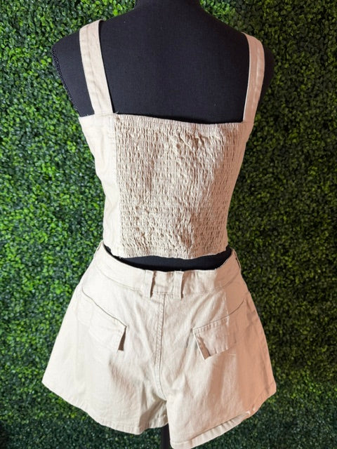 Tan Safari Short Set — Two Piece