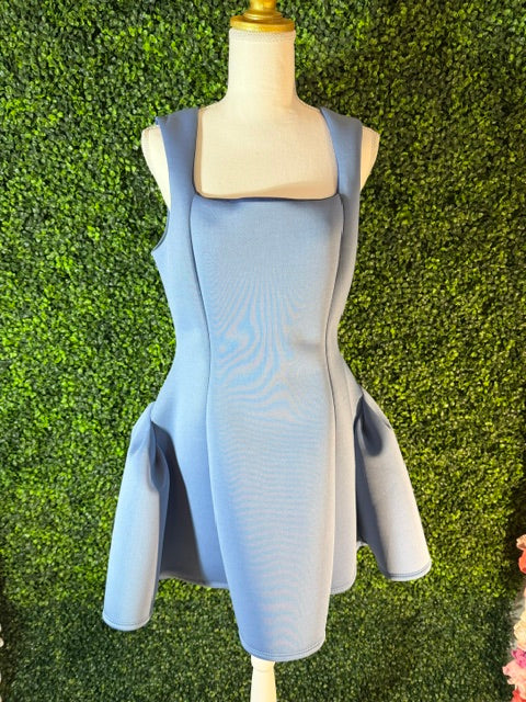 Blue Scuba Fit-and-Flare Dress