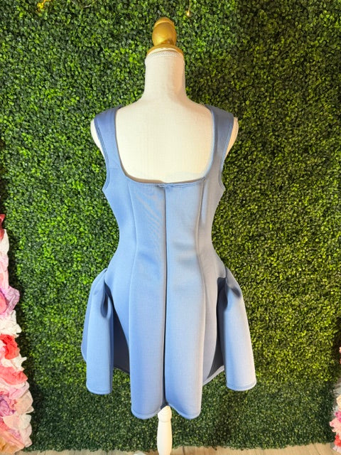 Blue Scuba Fit-and-Flare Dress