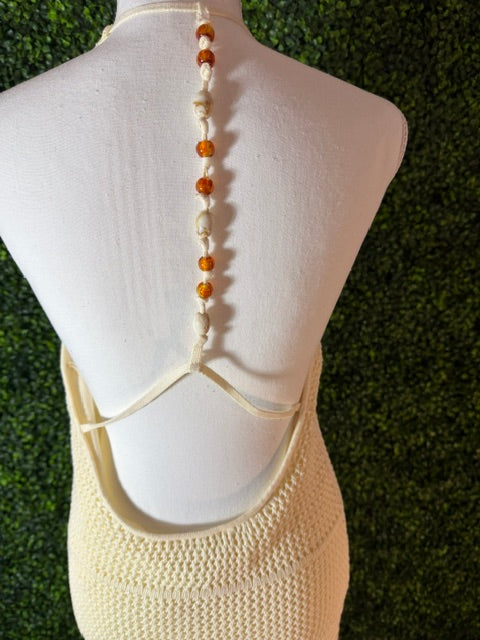 Beaded Backless Knit Maxi Sundress — Off White