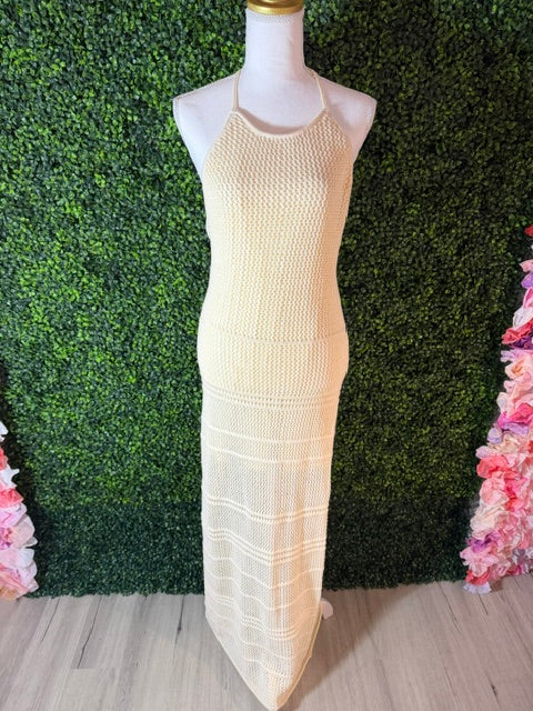 Beaded Backless Knit Maxi Sundress — Off White