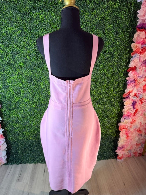 Pink Bandage-Seam Bodycon Dress