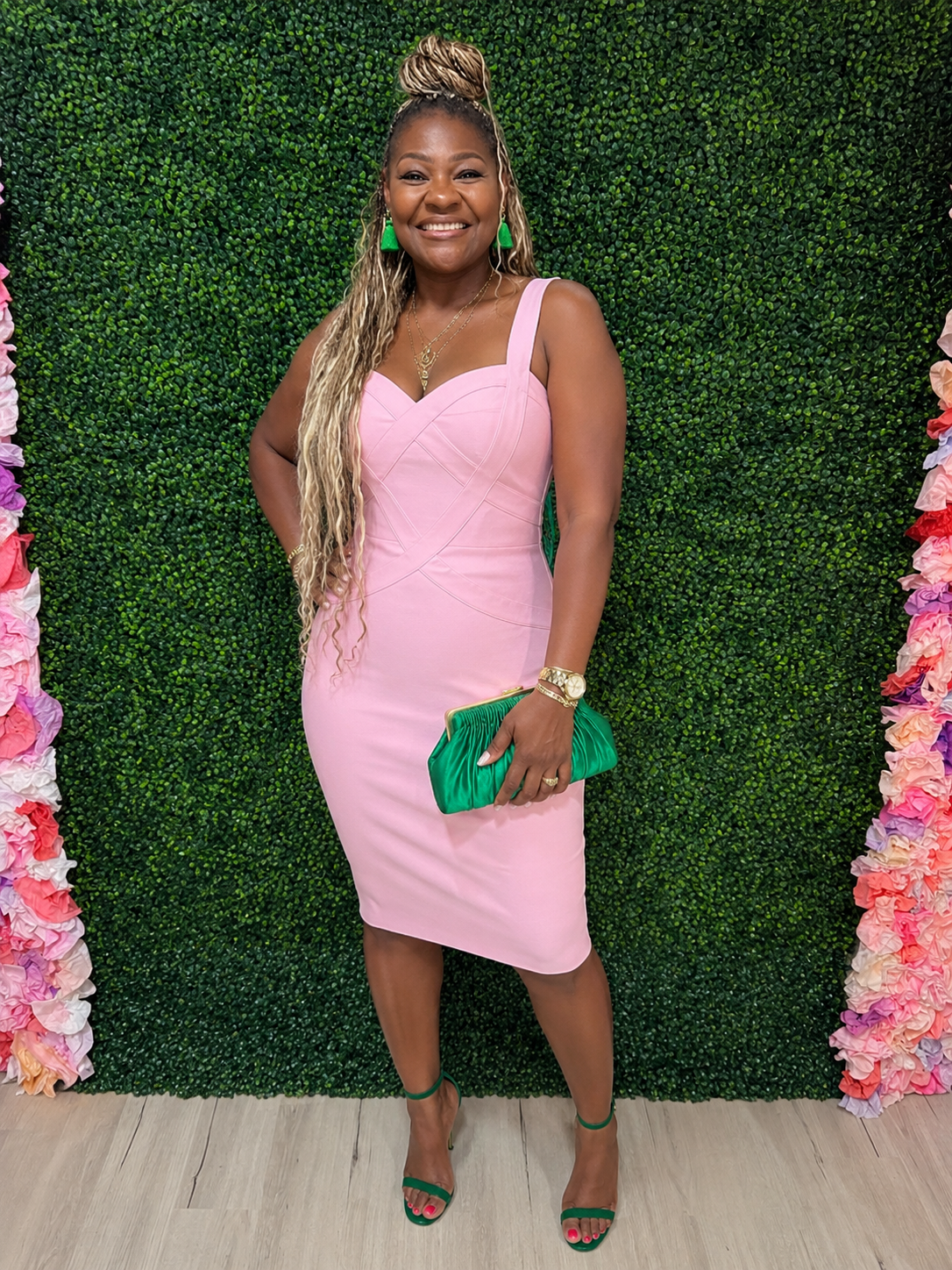 Pink Bandage-Seam Bodycon Dress