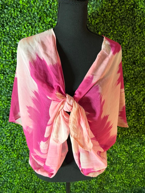 New York & Company Pink Ikat Tie-Front Blouse