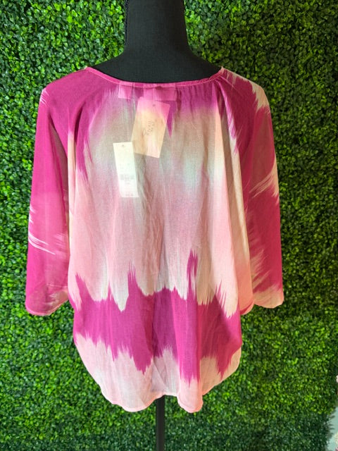 New York & Company Pink Ikat Tie-Front Blouse