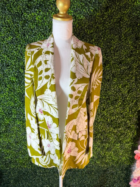 Zara Tropical Print Blazer — Olive